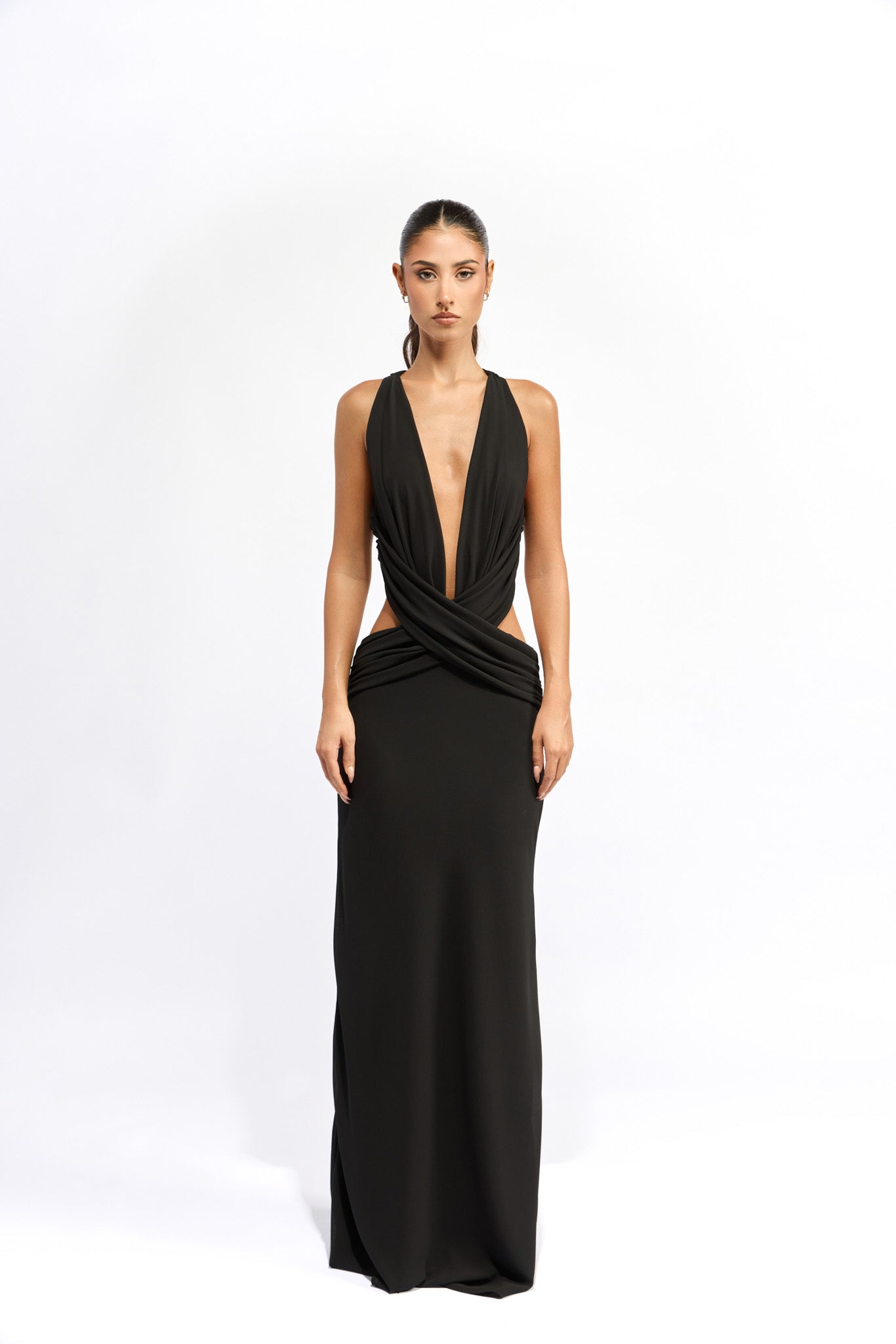 black halter dress backless Black Halter Maxi Dress with Plunge Neck & High Slit | Backless Formal  Evening Gown for Women